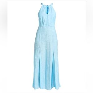 NWT $538 120% Lino Italy design Blue Harbor Sleeveless Maxi Dress Size 40 Bow